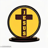 Handcrafted wooden Jesus Cross car dashboard idol, matte finish, Indian-made tabletop decorative showpiece for gifting and car interior