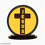 Handcrafted wooden Jesus Cross car dashboard idol, matte finish, Indian-made tabletop decorative showpiece for gifting and car interior