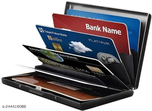 Black aluminum men's RFID debit card holder, comfort two-fold wallet (2 slots, 6 card slots)