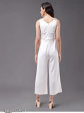Stylish Lycra jumpsuit with sequence work, V-neck, sleeveless, zipped closure, 2 side pockets. India-made sequin panel wide leg embellished jumpsuit