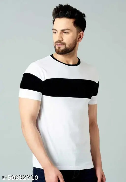 Trendy latest men's colorblocked cotton t-shirt, short sleeves, M-XXXL sizes, superior quality made in India