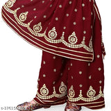 Marron Georgette Anarkali Palazzo Kurta Set for Girl, embellished festive collection, Indian traditional wear for 6-8 years