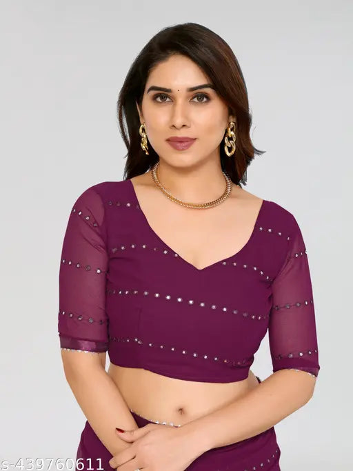 Georgette silk ruffle saree with mirror work, perfect for Indian occasions, free size