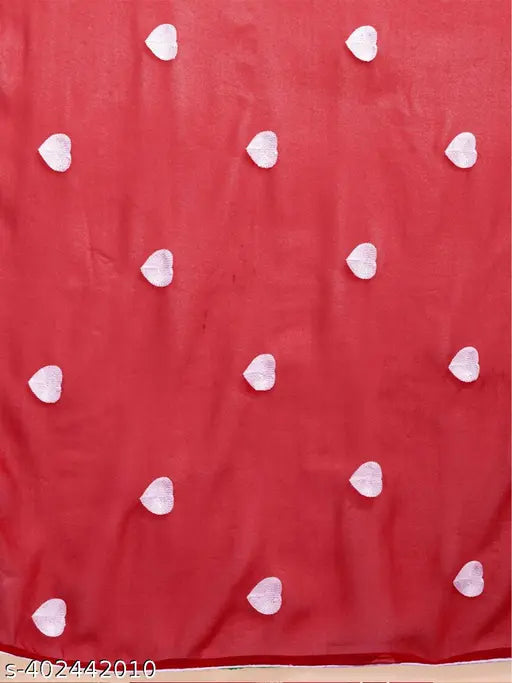 Red georgette Durga pooja special heart saree with embroidered thread work and border piping