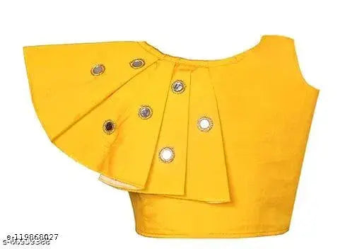 Kids' cotton blend lehenga choli with taffeta silk, sleeveless and adorned with mirror work. Indian traditional wear for girls aged 3-16 years