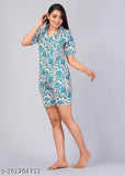 Floral pattern cotton night dress for women, short-sleeved printed short set with a vibrant floral design (size M, size XXL from India)