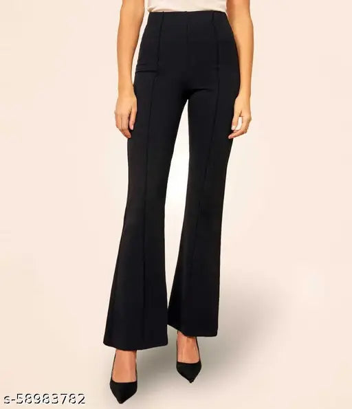 Superior Lycra cotton blend trousers for women, solid net bootcut style in attractive choice colors