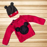 Wool self-design Cute Classy Girls Sweaters, hand knitted with long sleeves. Sizes: 0-3M - 18-24M (India)