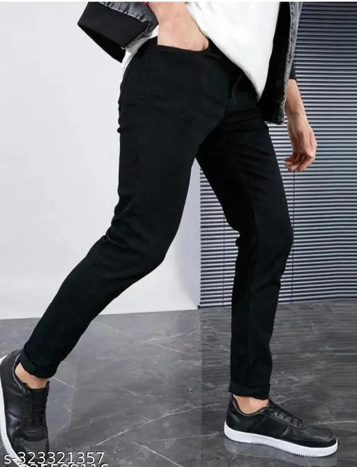 Black denim ruff and tuff jeans, solid pattern, Al Yusra Jeans, size 28 (waist 28in, length 40in, hip 33in)