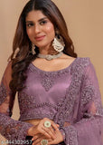 Lavender net lehenga choli with diamond embroidery, semi-stitched (waist 42in, length 42in, dupatta 70in), Indian bridal wear
