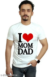 Cotton blend dad and mom t-shirts, printed 'I Love' design, short sleeves, available in various sizes
