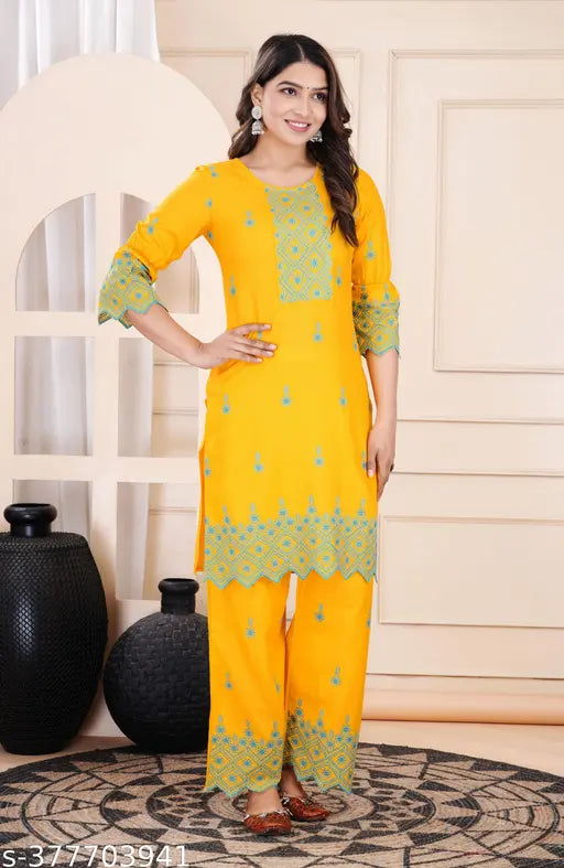 Printed rayon kurta and palazzo set, vibrant festival-ready women's fashion from PRIYA FASHION