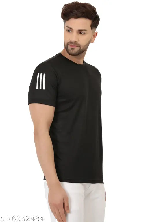 Black nylon Men's Round Neck Dri Fit Active T-shirts, ideal for gym workouts (N=7)