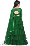 Silk blend semi-stitched ruffle lehenga cholis for kids party wear, net dupatta included