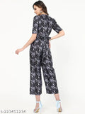 Crepe three-quarter sleeve printed net jumpsuit for women, trendy and graceful, size S (34/52/30/36), made in India