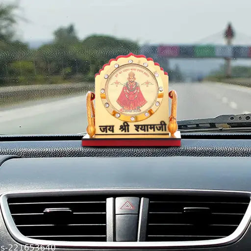 Swiss gold-plated Khatu Shyam car dashboard idol (45x55 cm), religious figurine for decorative purposes