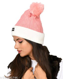 Woolen beanie hat, self-designed pattern, warm & soft for women's fall fashion (Imported from India)