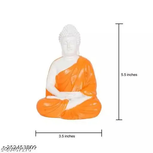 Sitting orange Buddha statue, premium quality poly resin from India, symbolizing prosperity & wealth