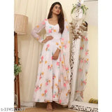 Gayati print Georgette gown, long-sleeved, vibrant flower design - Indian party dress