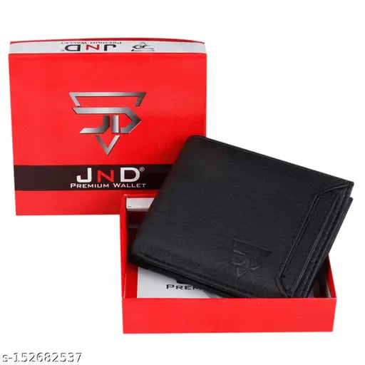 Black PU leather men's wallet, durable cloth lining, 2 compartments, 7 card slots, solid design