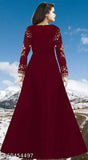 Taffeta silk embroidered refined gown, three-quarter sleeve length, free size (bust 42in, length 57in)