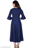 Navy Blue Rayon Flared Kurti Dress - Flowy A-Line Silhouette, Comfortable Lining, Versatile Knee-Length or Maxi Option