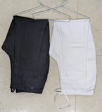 Black-and-white cotton blend solid trousers combo for women, elastic and drawstring waistband for easy fit - India