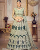 Banarasi embroidered lehenga-choli set with unstitched blouse and dupatta, free size up to 2XL, net fabric, India origin