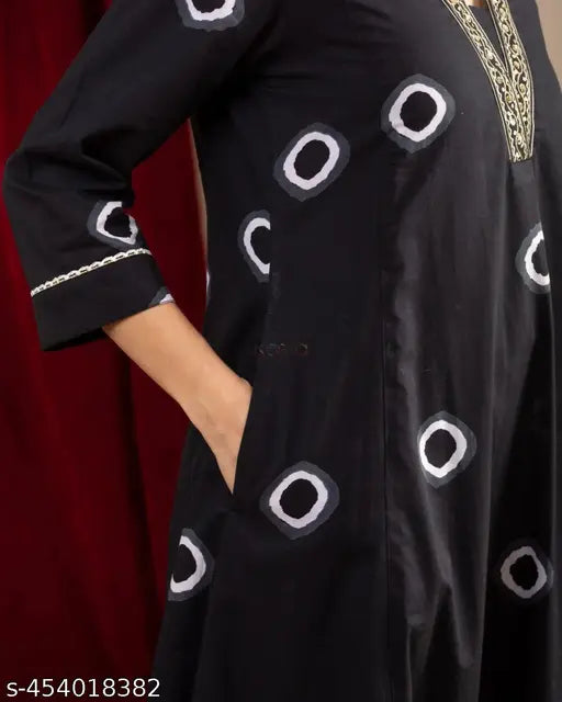 Rayon, trendy long embroidery kurti with three-quarter sleeves, unique Indian fashion piece