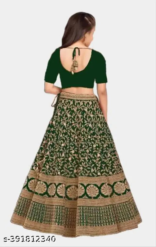 Embroidered satin MYSORE Half Saree Lehenga Choli for kids, 3-16 years, Indian traditional wear with embroidered net