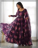 Multicolor georgette gown with long sleeves and embroidery, Indian ethnic style for women (S-XXXL)
