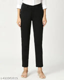 Black polycotton women's formal trousers by Saram Fashion, solid net pattern, size M for women