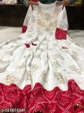 Superior white rayon embroidered anarkali kurti for girls, three-quarter sleeves - Indian festival wear