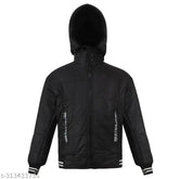 Polyester Wolver Kids Extra Warm Waterproof Bomber Jacket for Boys - Solid design, hooded, zip closure, cuffed sleeves, suitable for family gatherings. Sizes: 4-5Y (18in/28in), 5-6Y (19in/30in), 6-7Y (20in/32in). Made in India