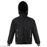 Polyester Wolver Kids Extra Warm Waterproof Bomber Jacket for Boys - Solid design, hooded, zip closure, cuffed sleeves, suitable for family gatherings. Sizes: 4-5Y (18in/28in), 5-6Y (19in/30in), 6-7Y (20in/32in). Made in India