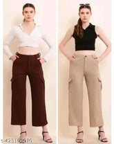Cotton blend solid net pants for women, new styles cargo and trouser combo from India
