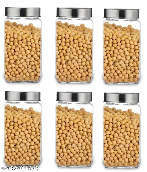 Trendy glass dry fruit jars, airtight & stackable set of 6, ideal for pantry storage in India