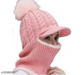 Trendy woolen women's monkey cap & hat - snow-proof, soft & warm, fur-patterned with visor