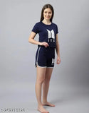 Navy Blue Color BTS printed cotton blend t-shirt and short set for men