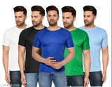 Multicolor polyester round neck men's t-shirts, stylish and attractive, pack of 5 on display rack