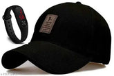 Classic black cotton Edixo adjustable cap with free led watch, men's fashion accessory on display