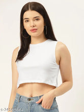 White cotton sleeveless round neck t-shirt, solid design by Rodzen for women