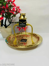 Brass Pooja plate thali with gold-plated Shivling stand and Abhishek lota, traditional Indian puja samagri set on display