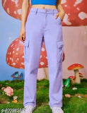 High rise lavender cotton blend cargo pants, self-design net pattern, women's style by CP Fashion