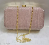 Solid canvas and leather free-size clutch with rose gold sparkles, perfect for evening wear, handheld fashion accessory from India