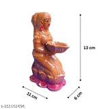Ceramic traditional Paavai Vilaku statue, Indian handicraft showpiece depicting a lady holding a lamp (11x6x13 cm)
