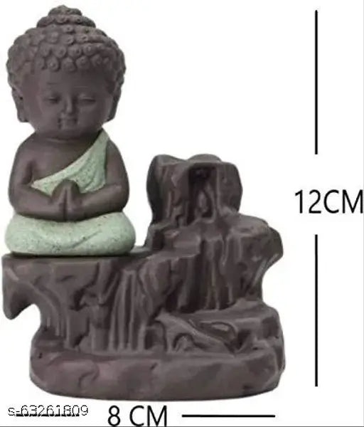 Smoke Fountain Blue Buddha with 10 scented cones, poly resin Feng Shui decor piece, 10cm x 12cm x 10cm from India