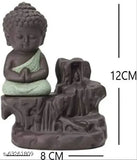 Smoke Fountain Blue Buddha with 10 scented cones, poly resin Feng Shui decor piece, 10cm x 12cm x 10cm from India