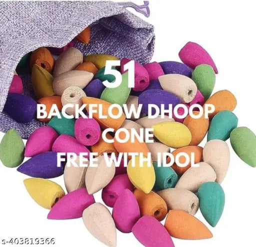 Handcrafted PMR Buddha backflow and gold OWL combo with 50 free cones, resin figurines incense holder (10 cm x 10 cm x 10 cm). Exquisite Indian-made decorative showpiece for home or office