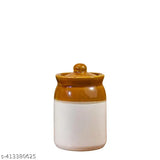 Ceramic brown pickle jar set (2Kg & 1Kg), perfect for homemade achar preservation with lids, Indian origin